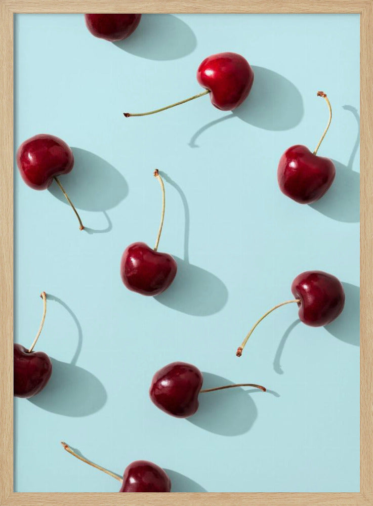 Kersen op turquoise achtergrond | Posters - Kunstdrukken