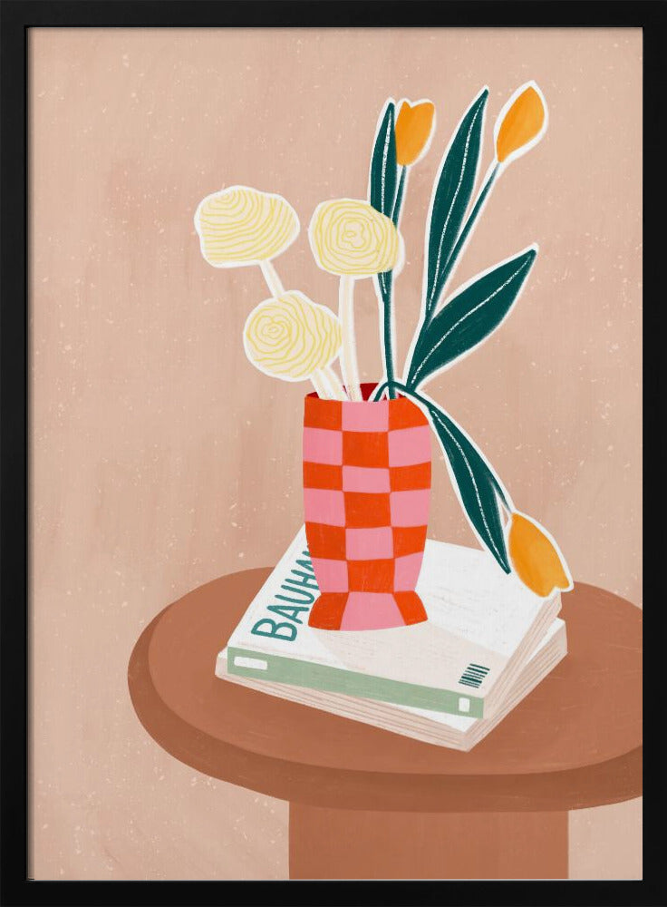 Blume mit karierter roter Vase | Poster