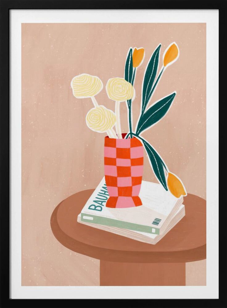 Blume mit karierter roter Vase | Poster