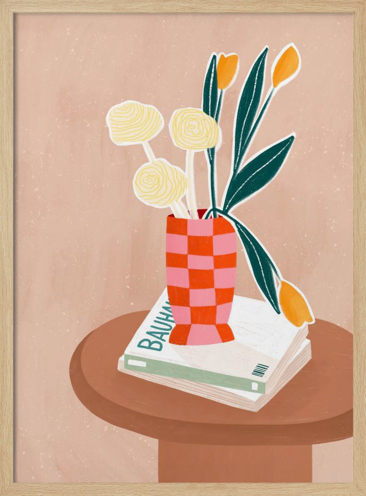 Blume mit karierter roter Vase | Poster
