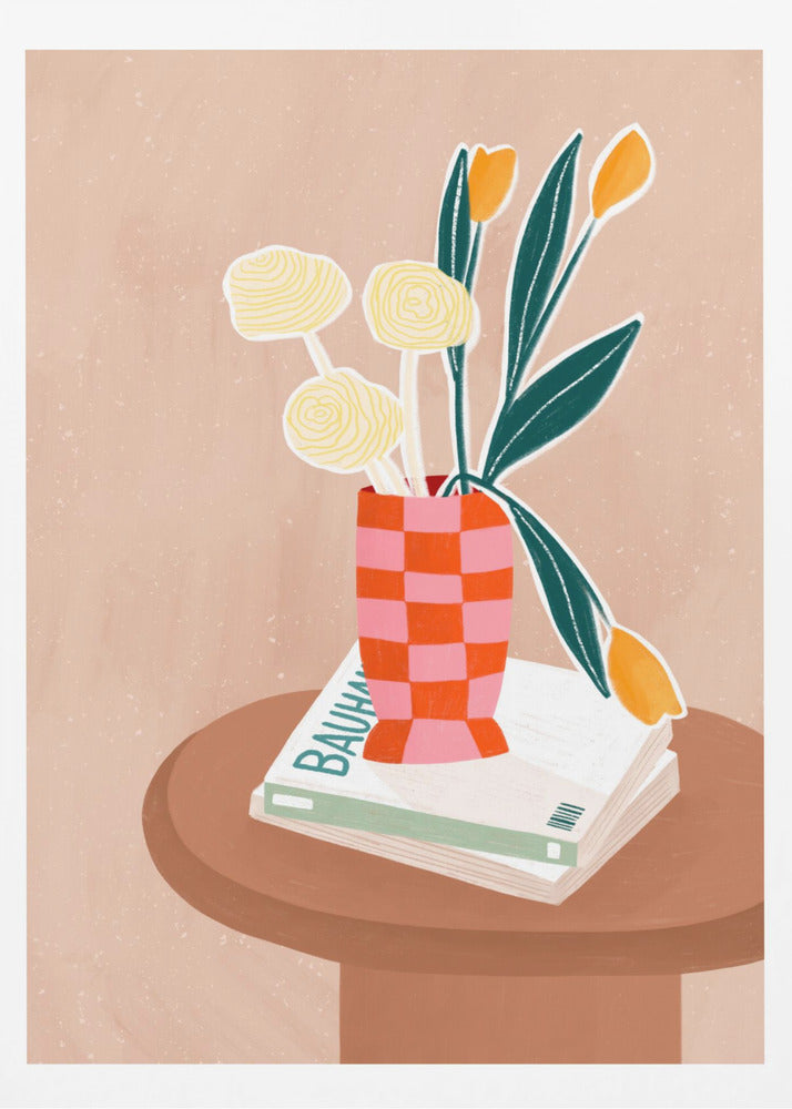 Blume mit karierter roter Vase | Poster