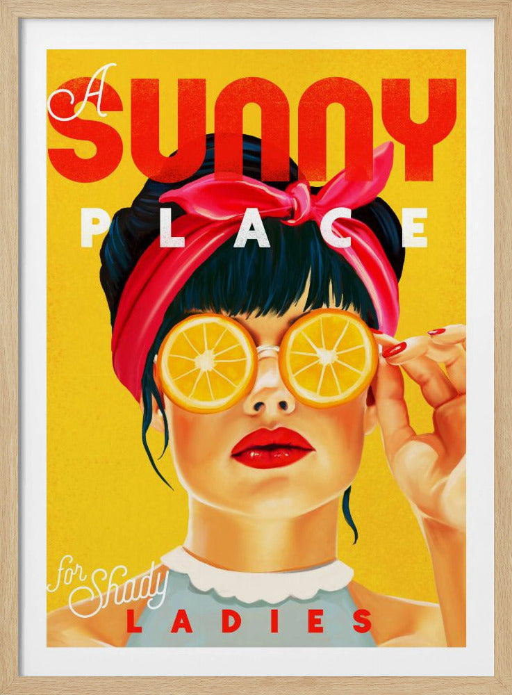 En solig plats för skuggiga damer Orange pinupkonst | Poster