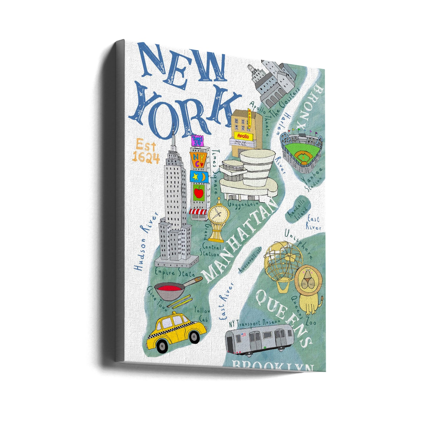 Kuvitettu New Yorkin kartta taiteilija Carla Dalyn toimesta | Canvastaulut