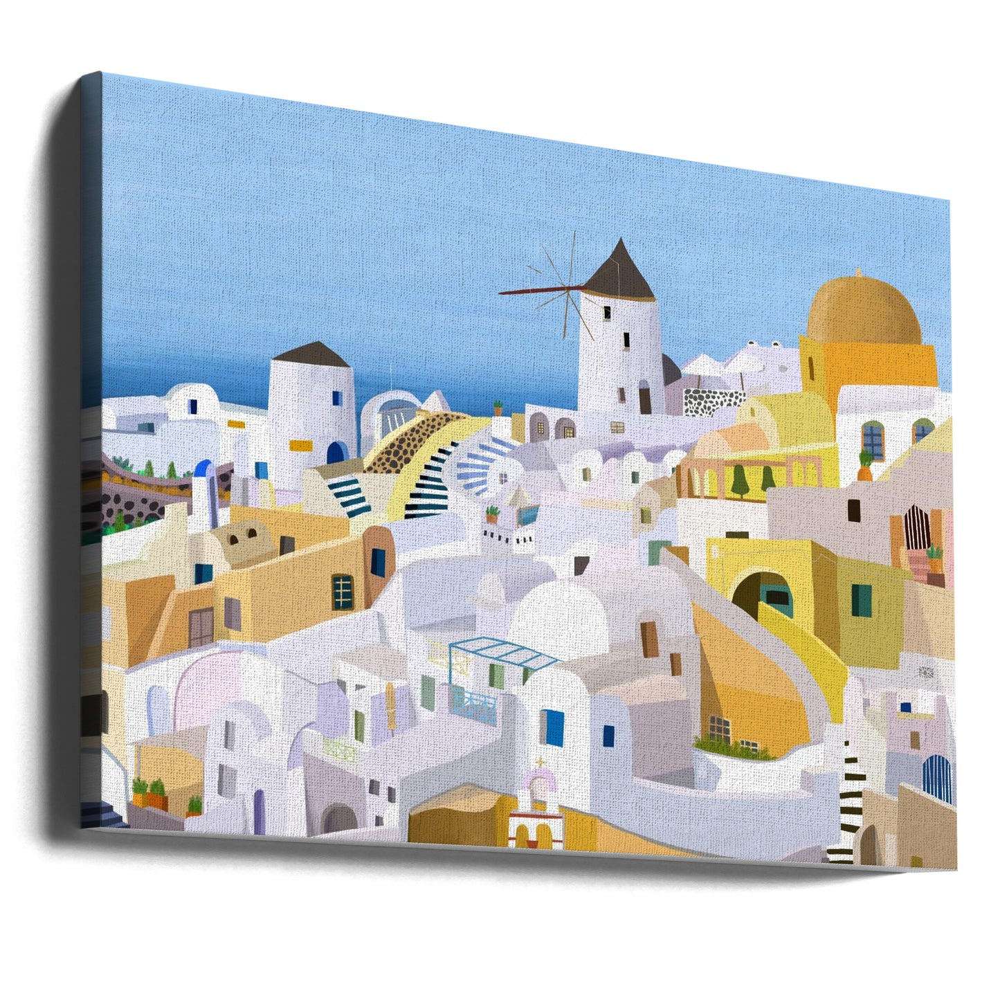 Santorin, bâtiments grecs jaunes et blancs par l'artiste Carla Daly | Tableaux sur Toile