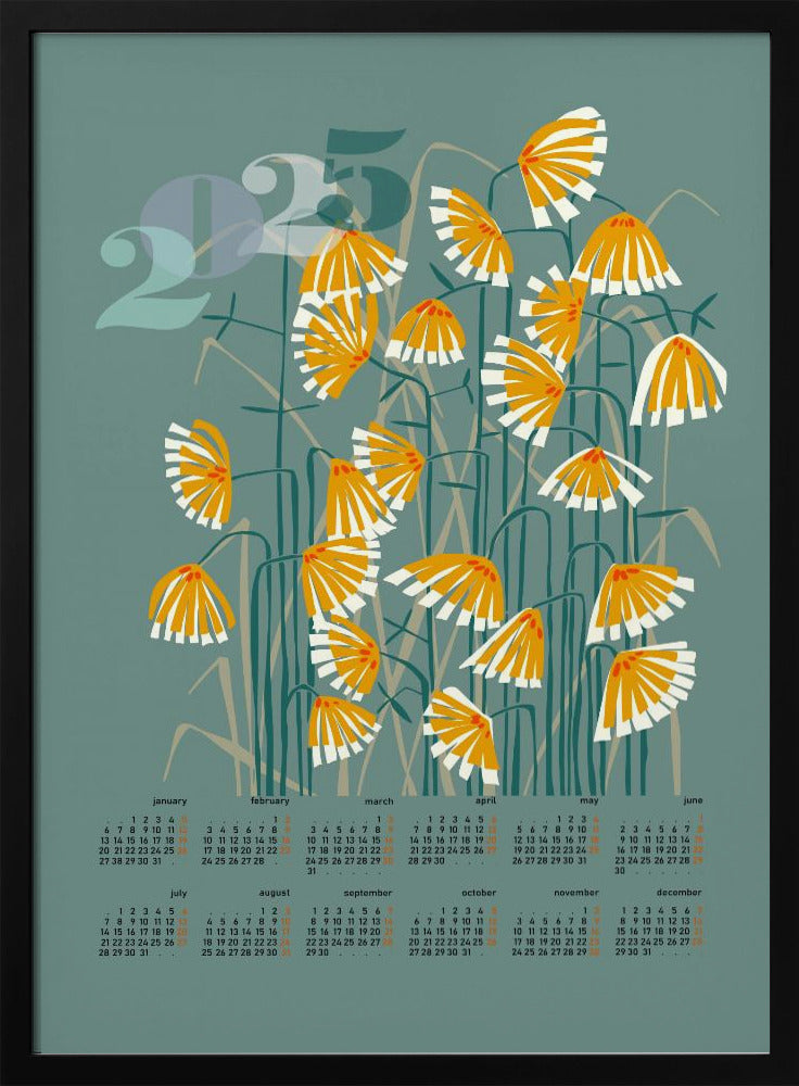 calendar 2025 Linocut flowers green | Poster