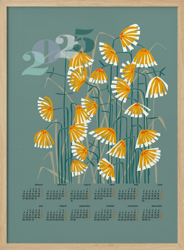 calendar 2025 Linocut flowers green | Poster