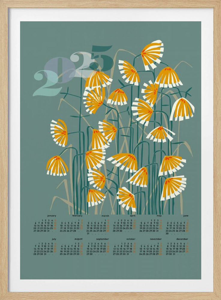 calendar 2025 Linocut flowers green | Poster