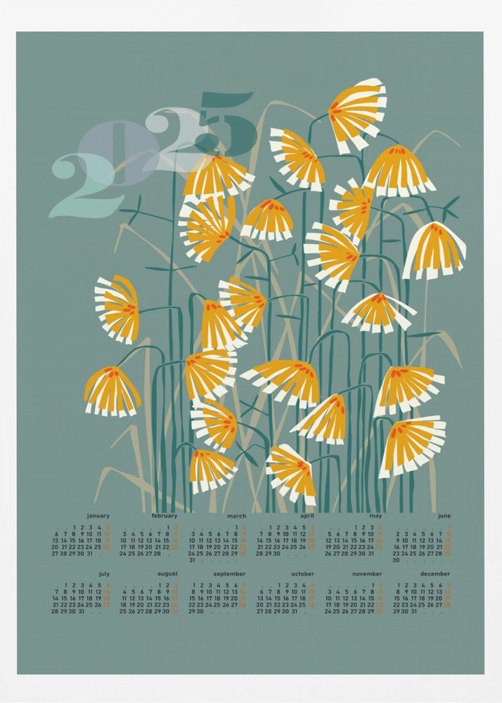 calendar 2025 Linocut flowers green | Poster