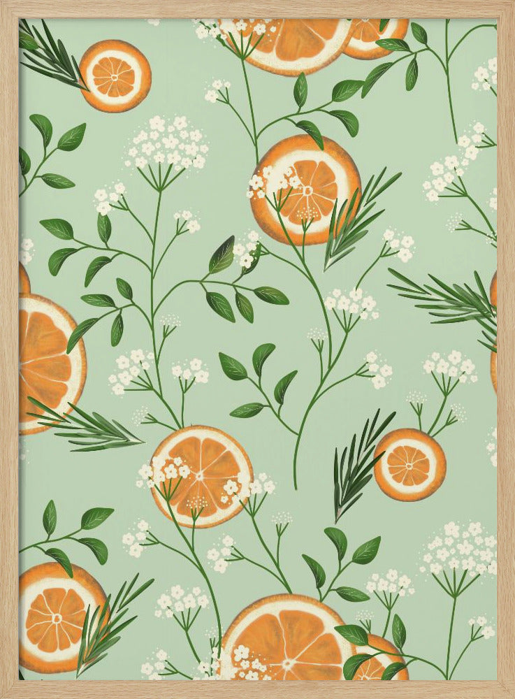 Elderflowers and Oranges Light Green | Poster