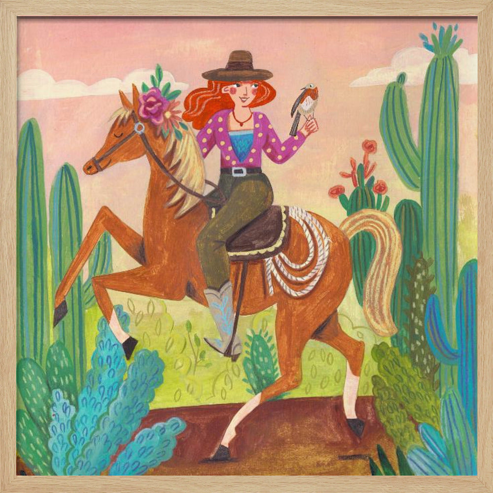 Cowgirl på hest i ørkenen | Plakater - Kunsttryk