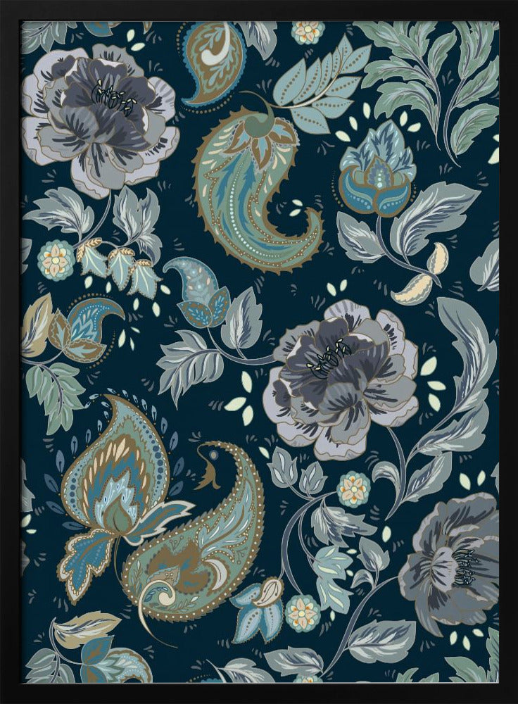 Floral Heritage paisley moonshine blue pattern | Poster