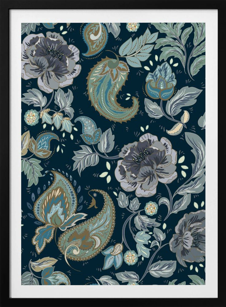 Floral Heritage paisley moonshine blue pattern | Poster