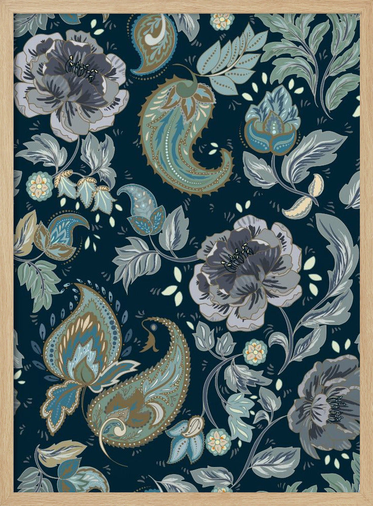Floral Heritage paisley moonshine blue pattern | Poster