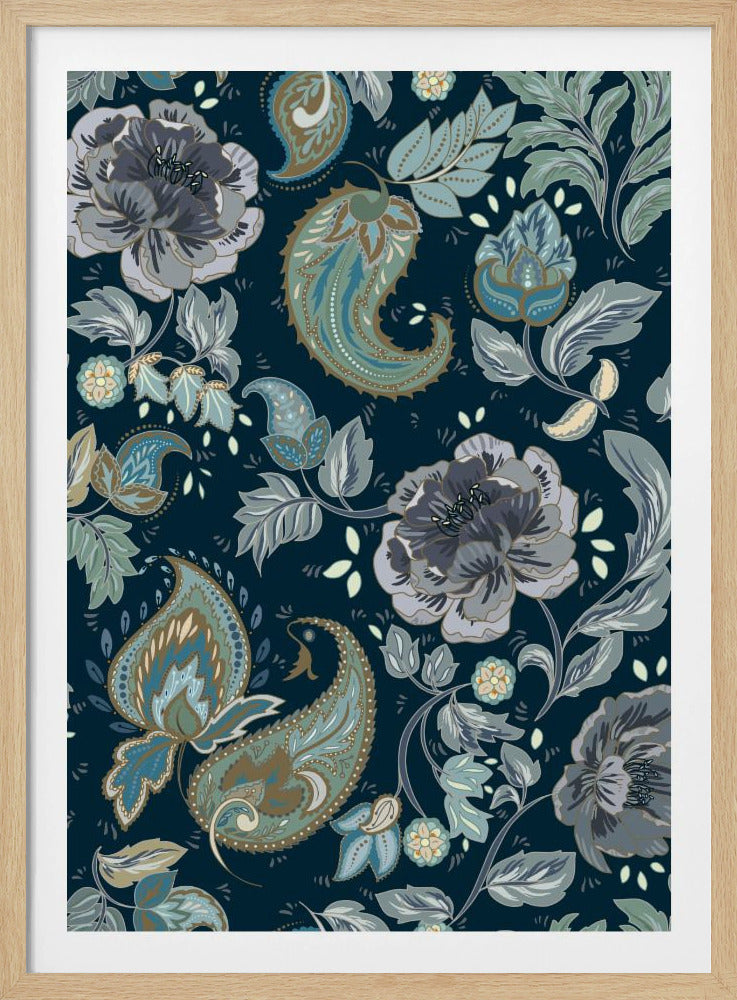 Floral Heritage paisley moonshine blue pattern | Poster