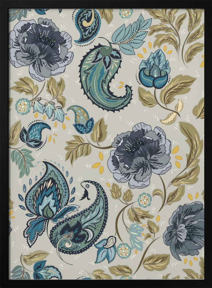Floral Heritage paisley hazy blue pattern | Poster