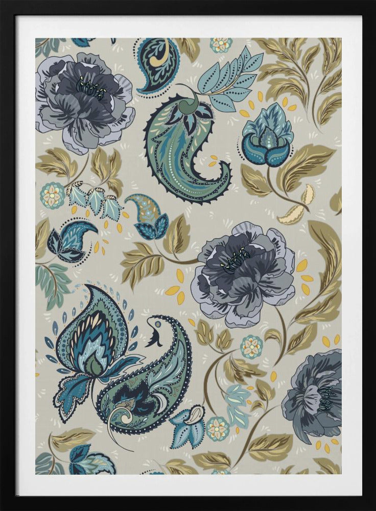 Floral Heritage paisley hazy blue pattern | Poster