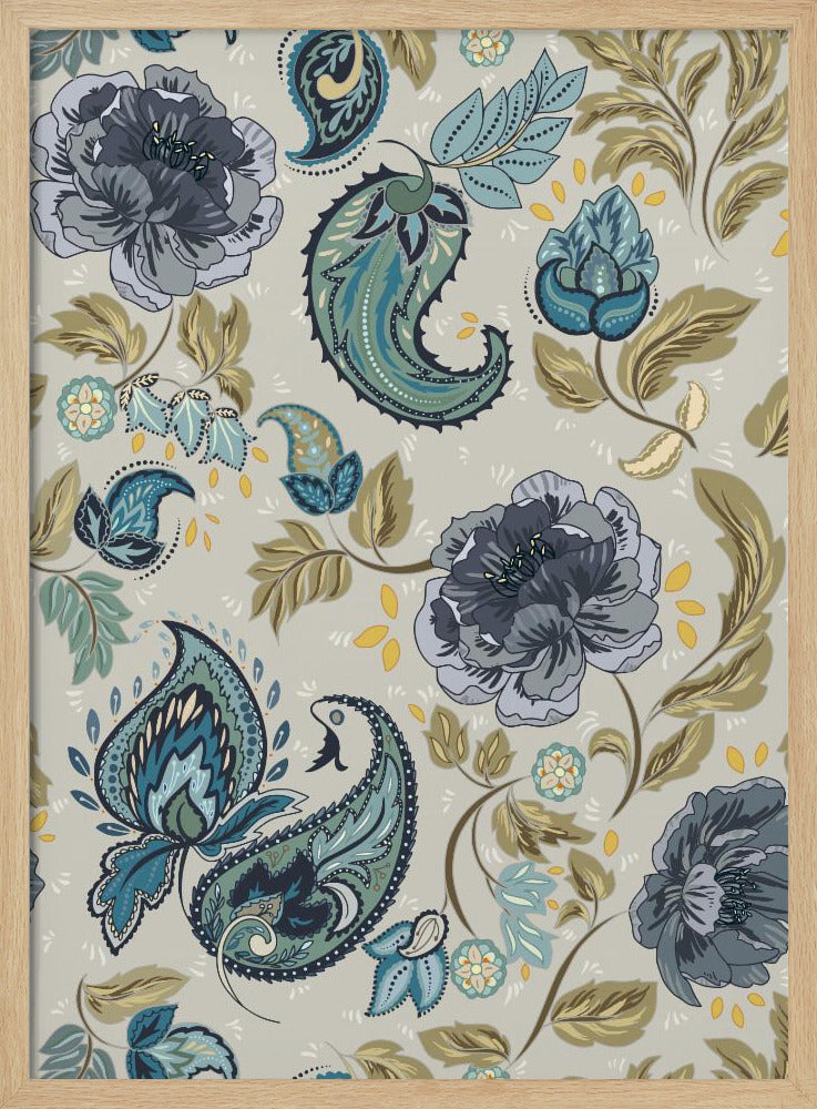 Floral Heritage paisley hazy blue pattern | Poster