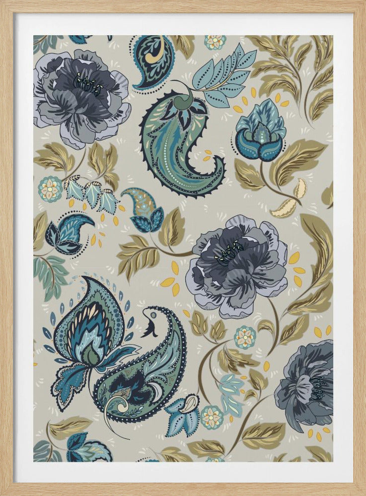 Floral Heritage paisley hazy blue pattern | Poster