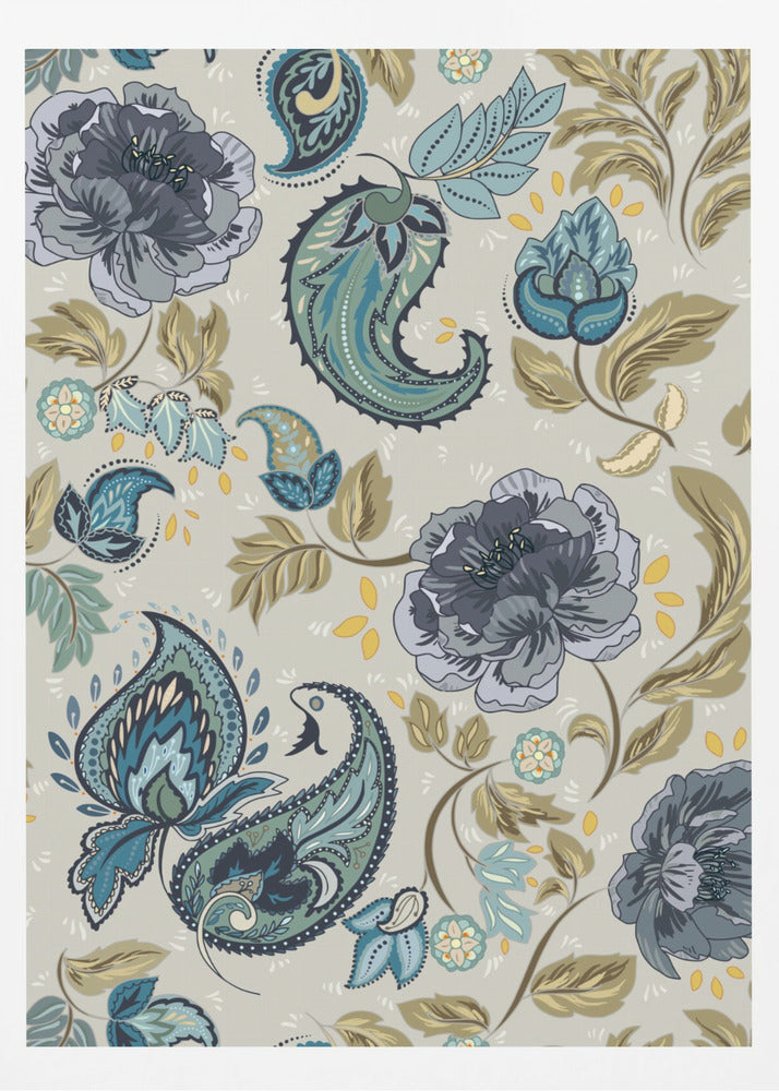 Floral Heritage paisley hazy blue pattern | Poster