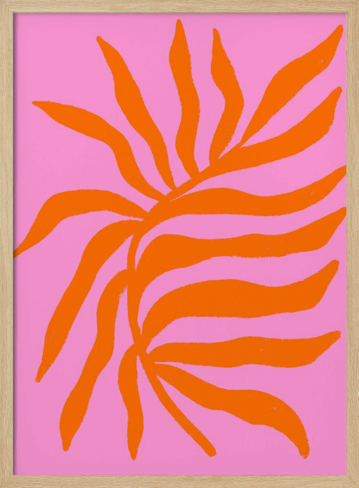 Orange Silhouette Textured Branch on Pink | Poster