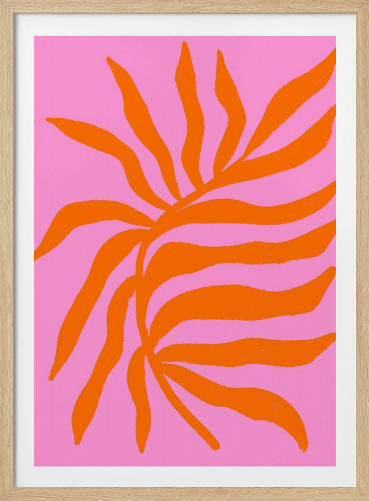 Orange Silhouette Textured Branch on Pink | Poster