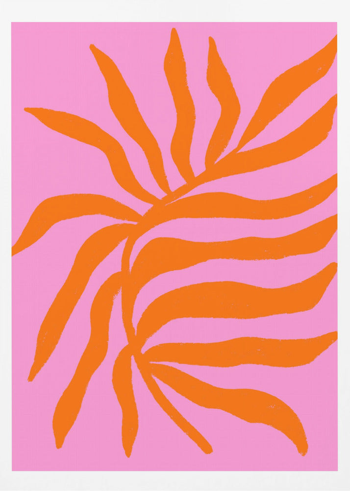 Orange Silhouette Textured Branch on Pink | Poster
