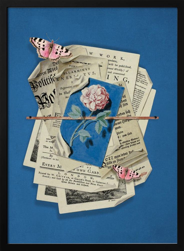 Rosa ros omgiven av vintagepapper | Poster