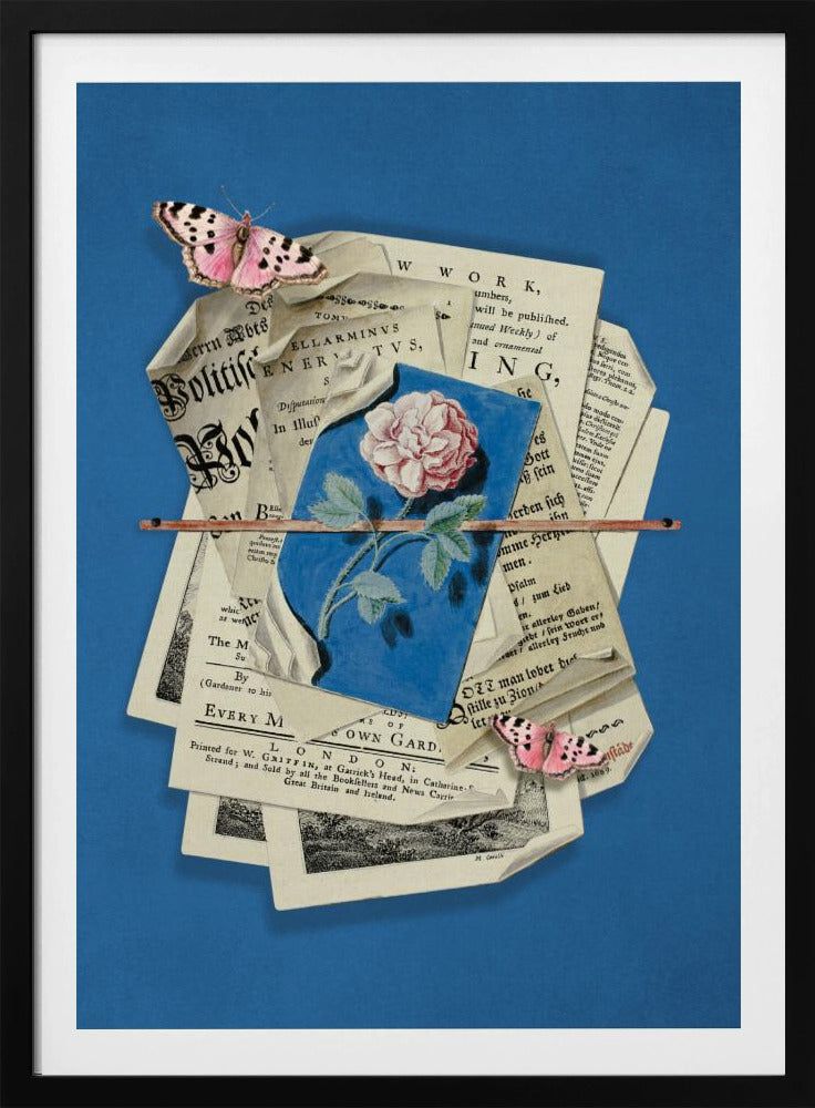 Rosa ros omgiven av vintagepapper | Poster