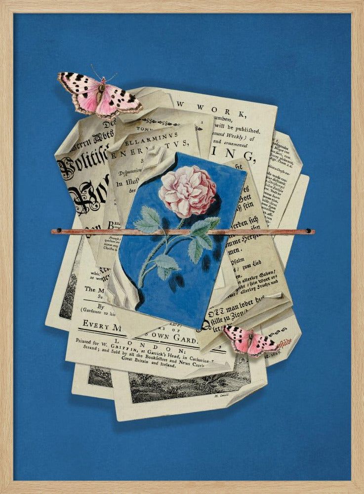 Rosa ros omgiven av vintagepapper | Poster