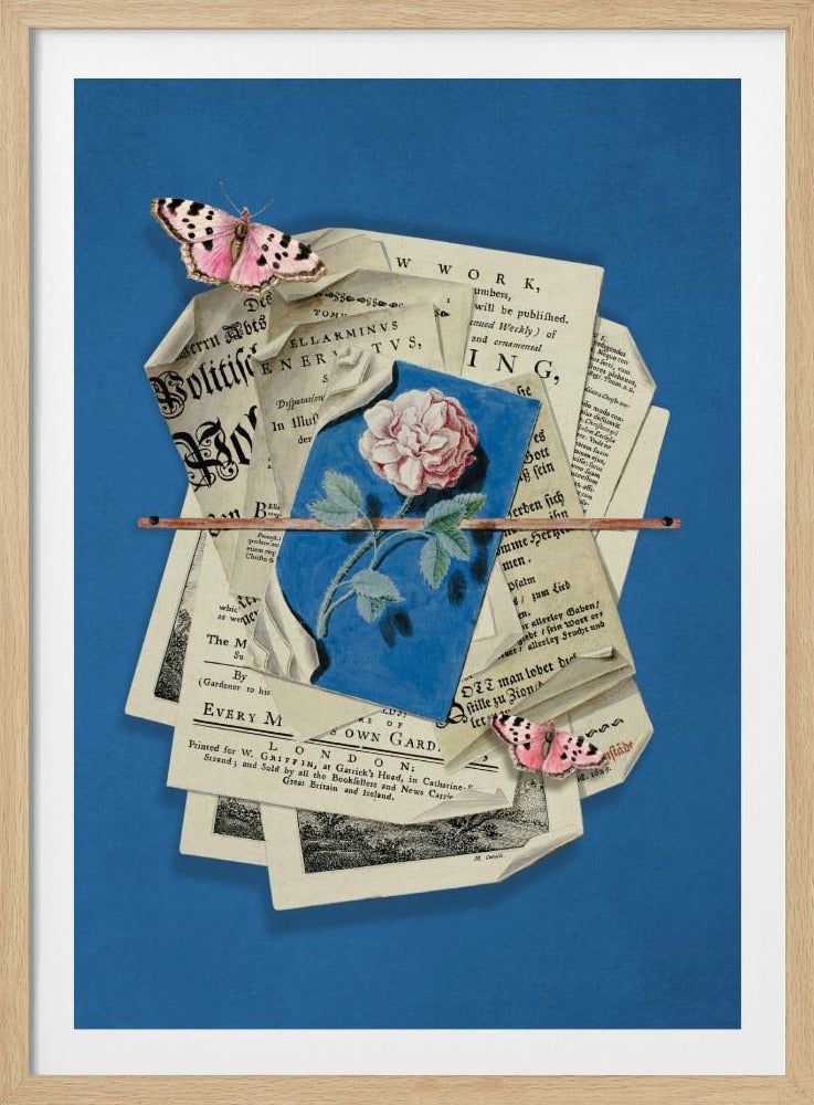 Rosa ros omgiven av vintagepapper | Poster