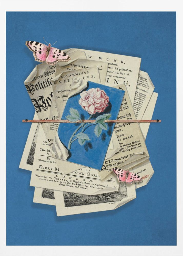 Rosa ros omgiven av vintagepapper | Poster