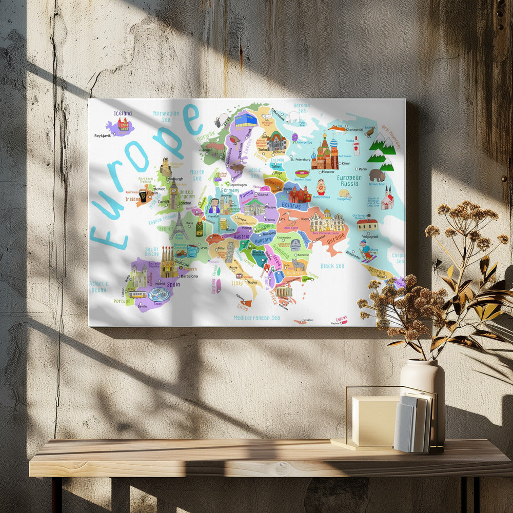 Carte illustrée de l'Europe par l'illustratrice de cartes Carla Daly | Tableaux sur Toile