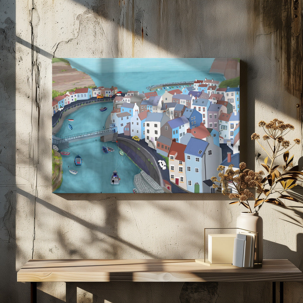 Vue aérienne de Staithes, Royaume-Uni par l'artiste Carla Daly | Tableaux sur Toile
