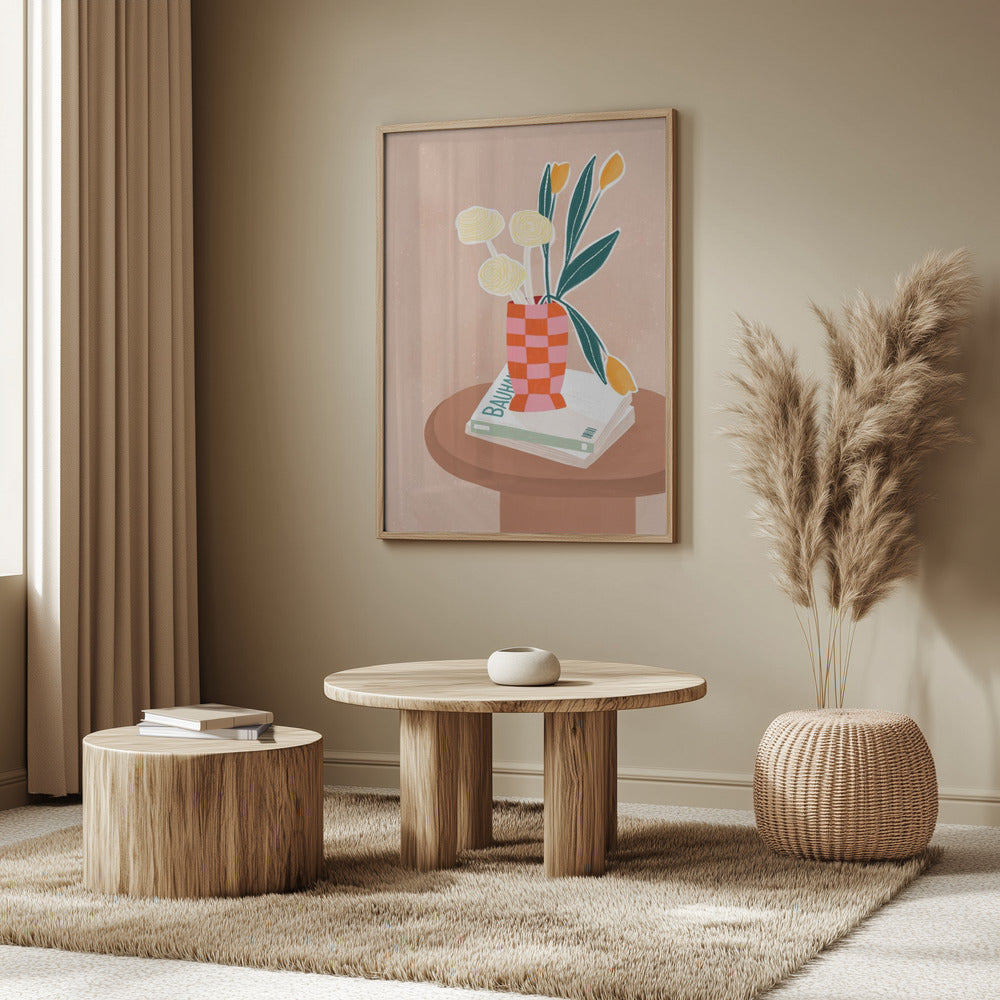 Blume mit karierter roter Vase | Poster