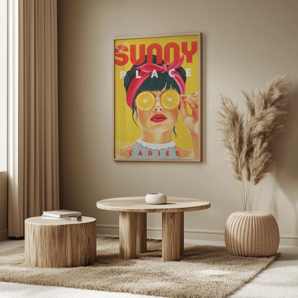 En solig plats för skuggiga damer Orange pinupkonst | Poster
