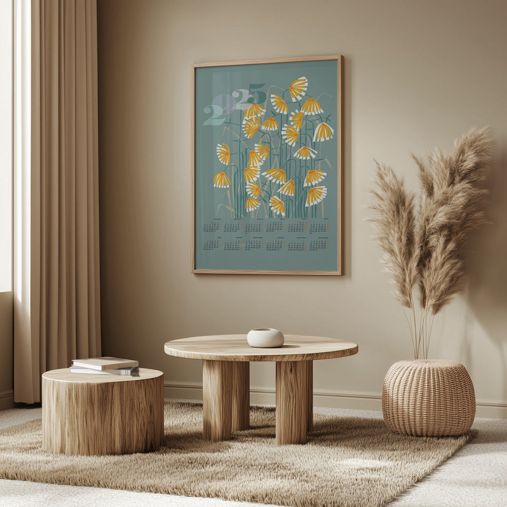 calendar 2025 Linocut flowers green | Poster
