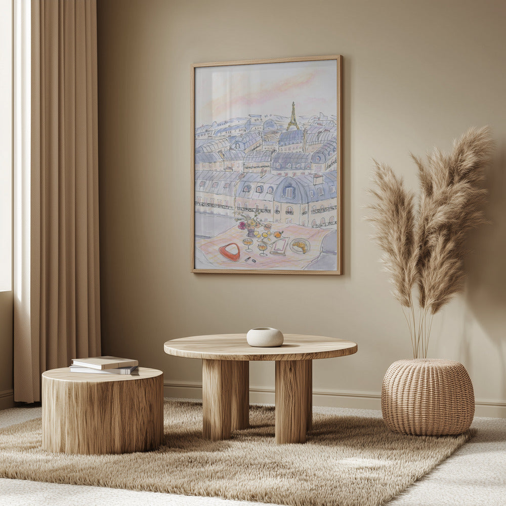 Parisian Rooftop Picnic With Eiffel Tower Views | Poster