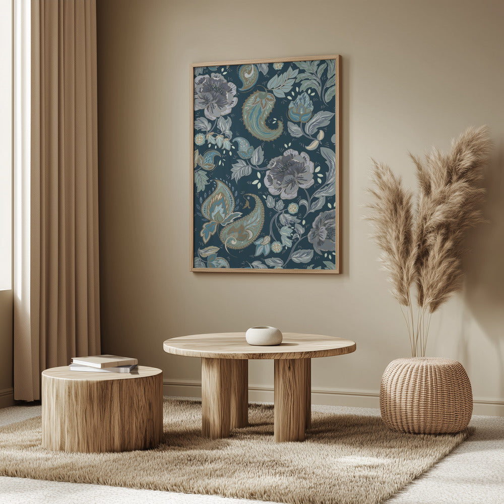 Floral Heritage paisley moonshine blue pattern | Poster