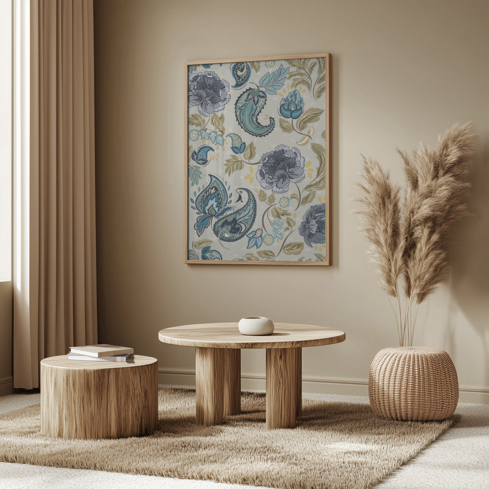 Floral Heritage paisley hazy blue pattern | Poster