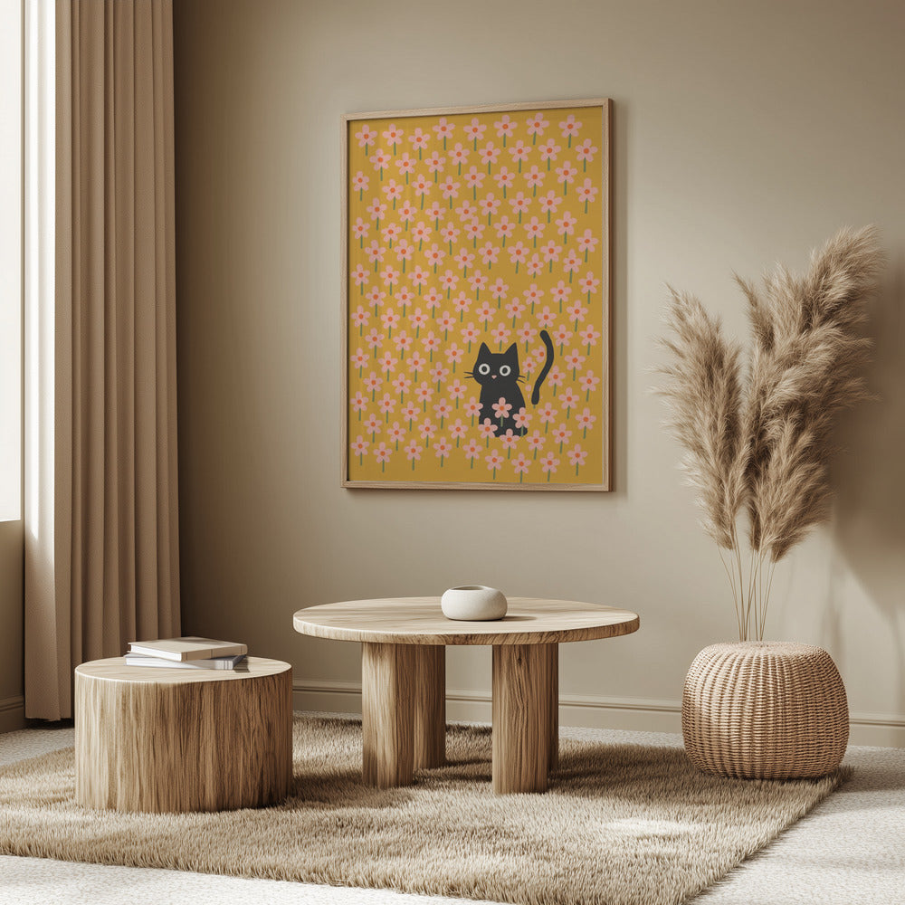 Playful Floral Cat | Poster