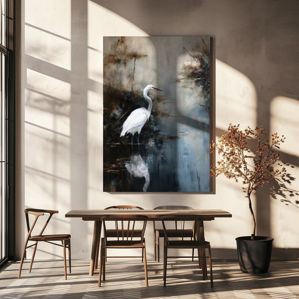 Egret in Lake | Canvas