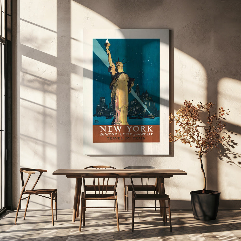 New York, die Wunderstadt der Welt – Reisen mit dem Zug (1927) Poster - Kunstdruck Von Adolph Treidler | Leinwand-Bilder