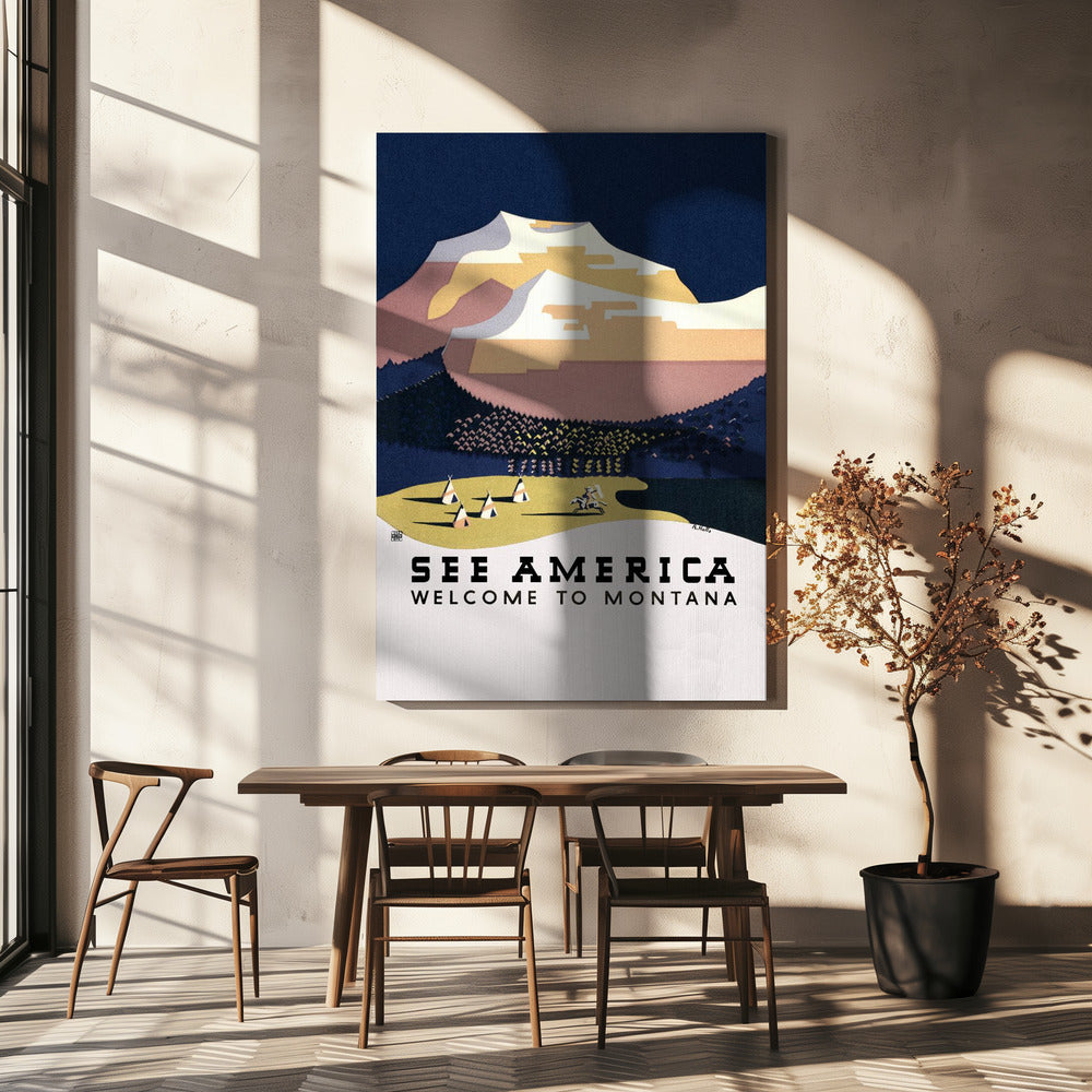 Se Amerika. Velkommen til Montana (1936) Rejse Plakater - Kunsttryk Af Richard Halls | Lærredsbilleder
