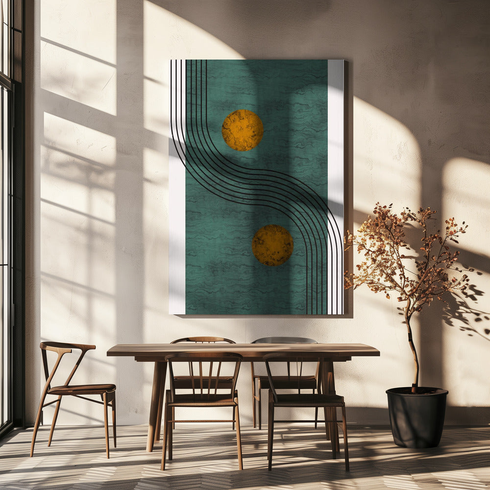 Aquamarine Marble With Golden Sphere | Canvas
