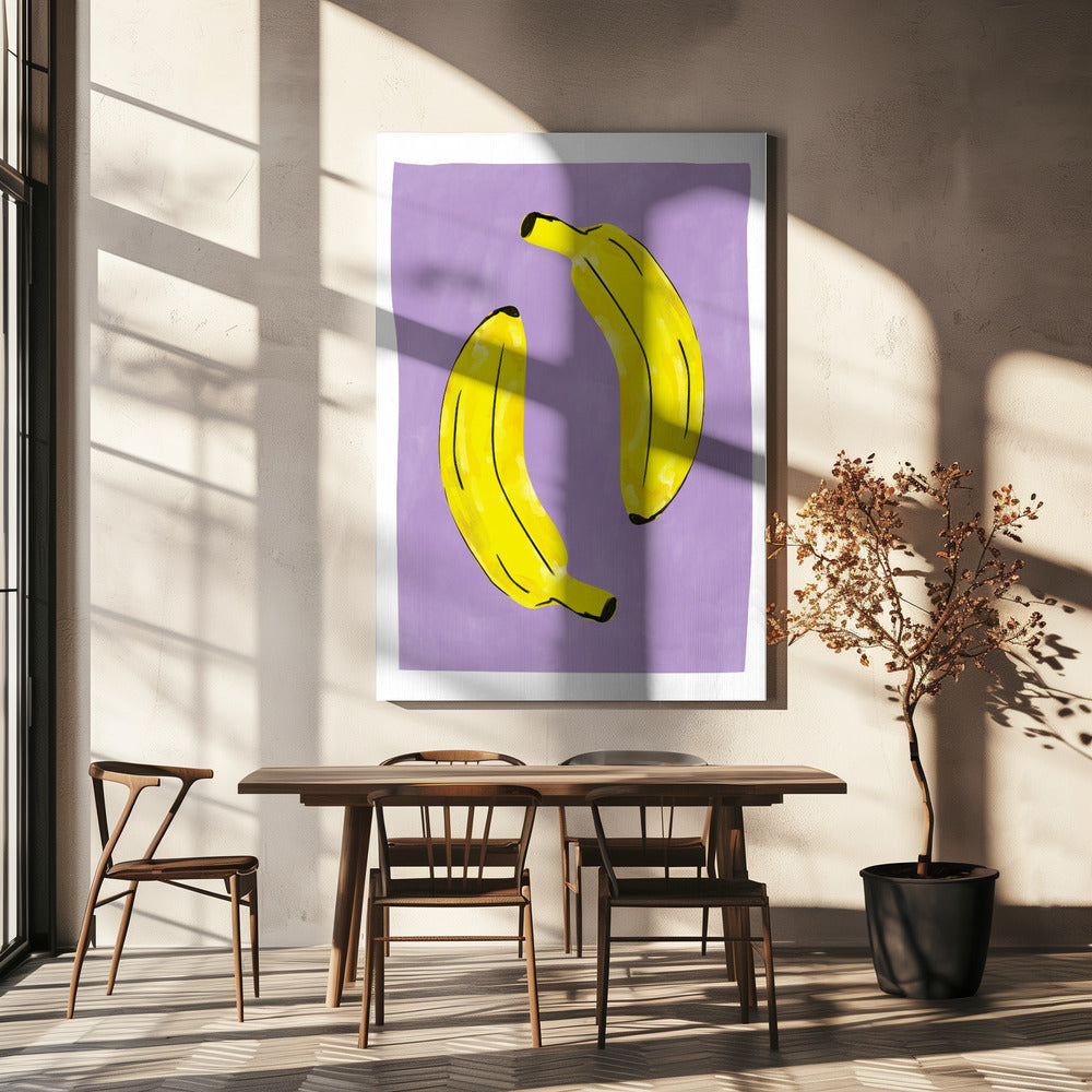 Två livfulla gula bananer | Canvastavla