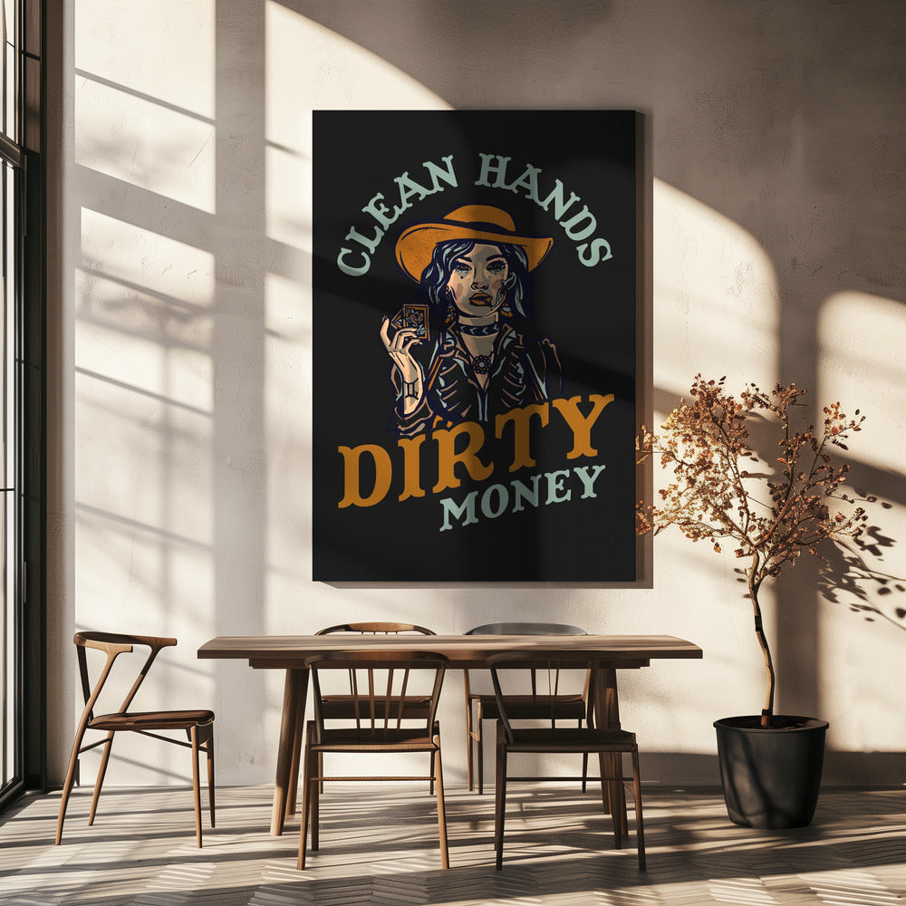 Mains propres, argent sale, poker, cowgirl | Tableaux sur Toile