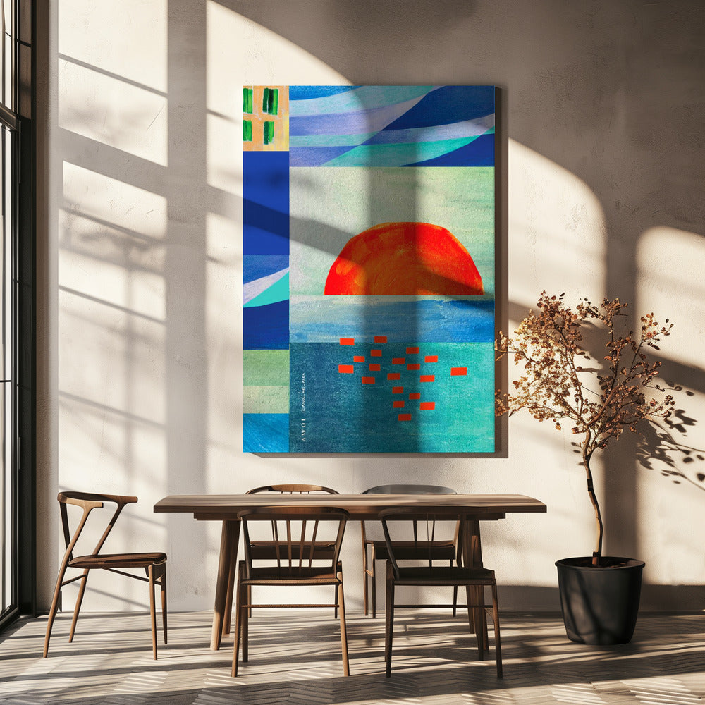 Färgglatt Medelhav med soluppgång, abstrakt kustkonst | Canvas