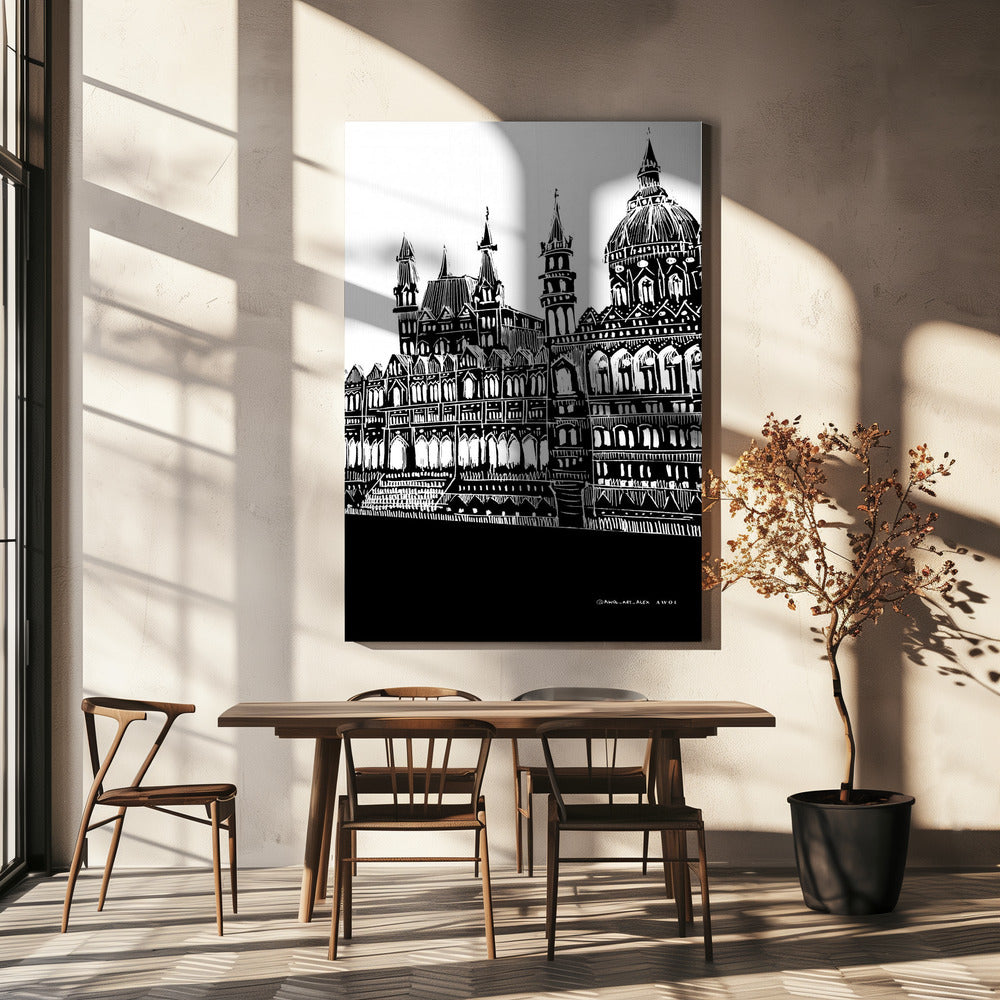 Budapest, Ungheria, Arte della città, Disegno architettonico in bianco e nero | Stampe su Tela