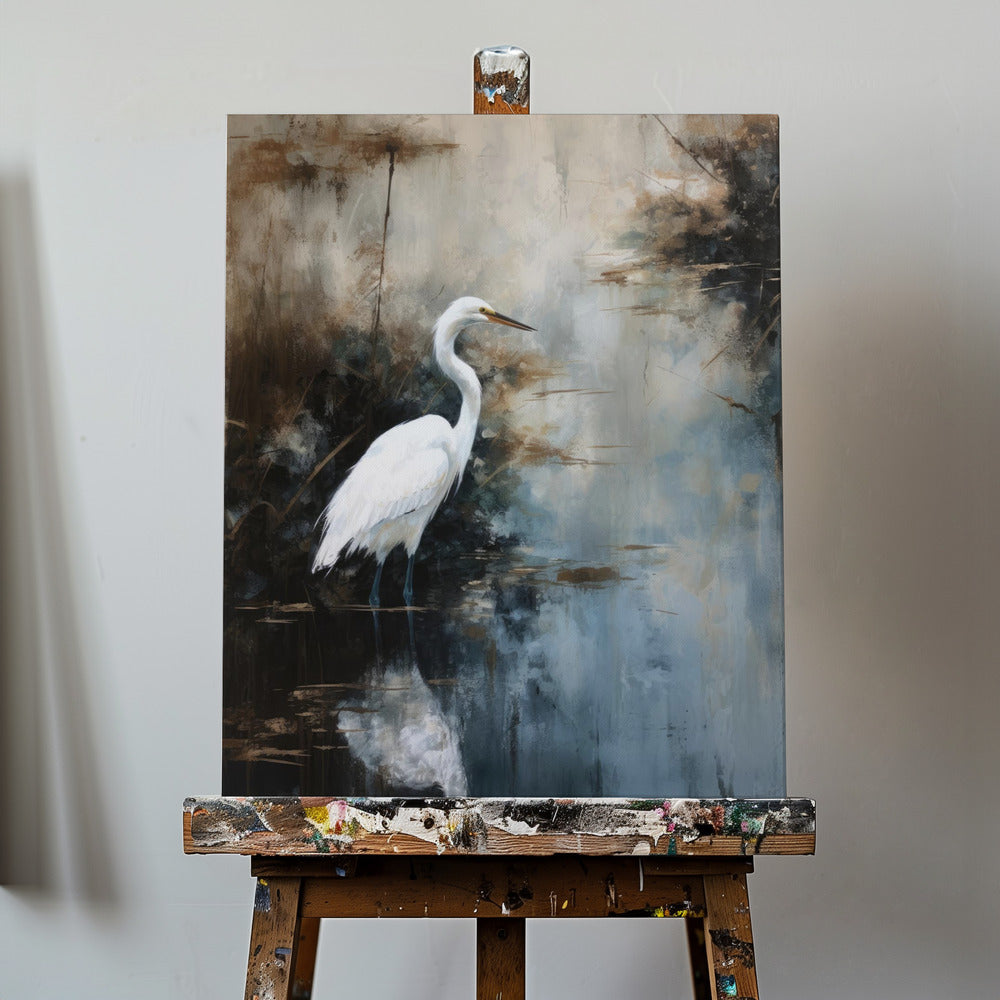 Egret in Lake | Canvas
