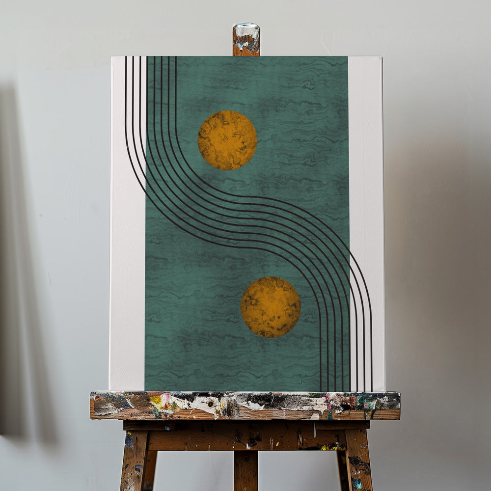 Aquamarine Marble With Golden Sphere | Canvas